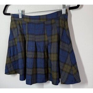 H&M Womens Plaid Pleated Mini Skirt Size 6 Blue/Green Dark Academia Grunge Punk